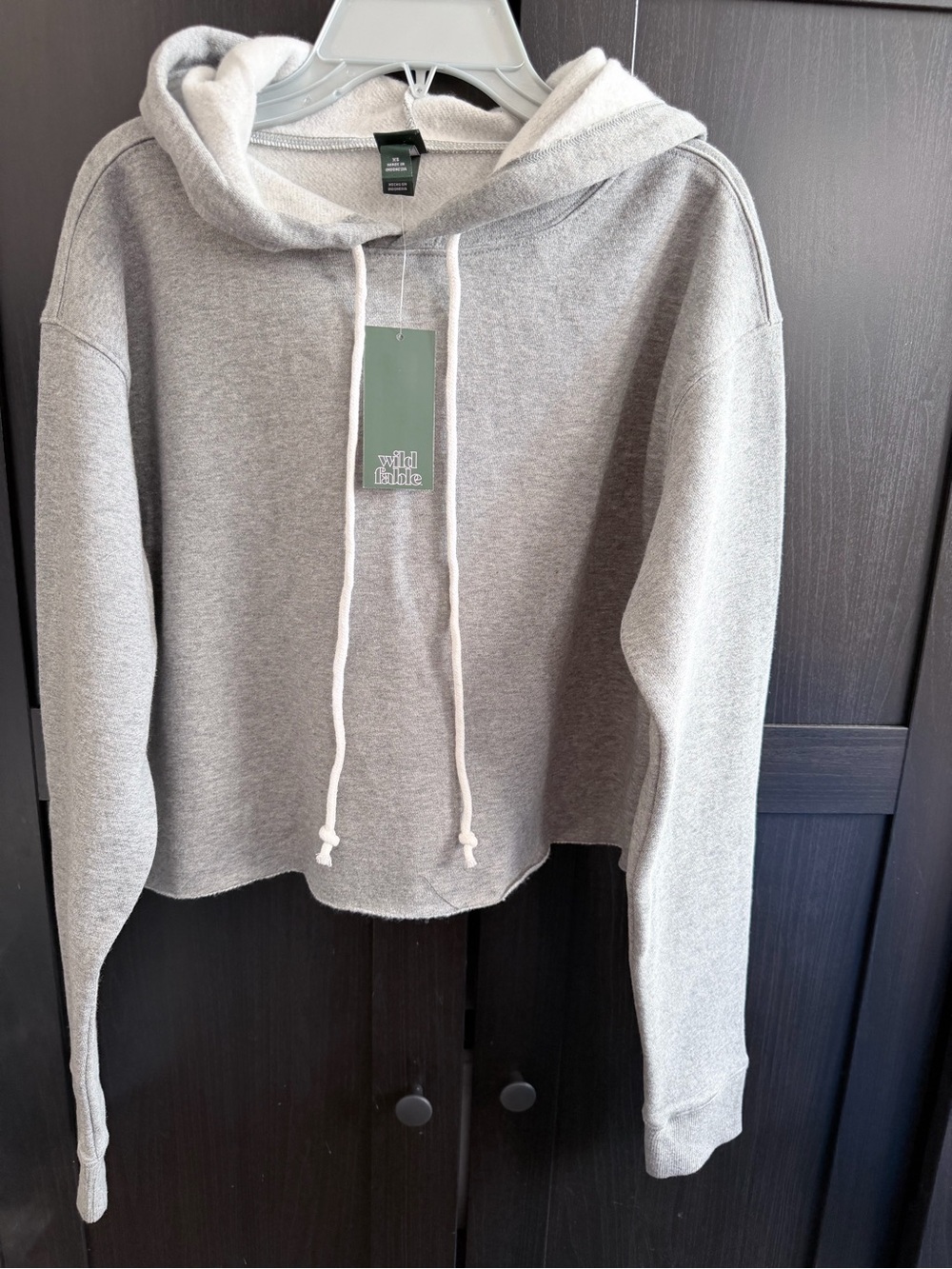 Light Gray Cropped Drawstring Hoodie